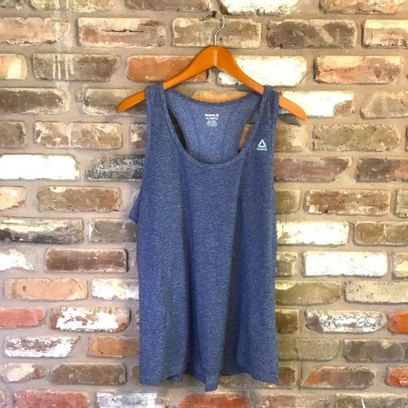 $10 SALE🎉🎉REEBOK Medievel Blue Heather Slim Fit Athletic Racerback Tank Top XL - Picture 1 of 7